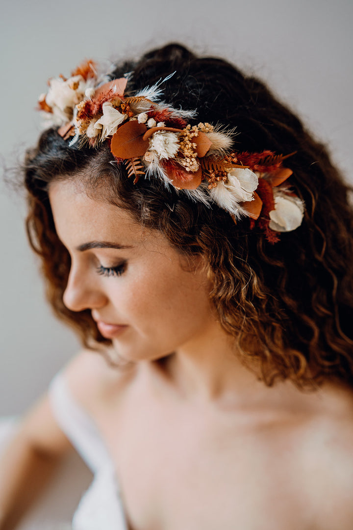 Premium Flower Crown | Terracotta & Beige
