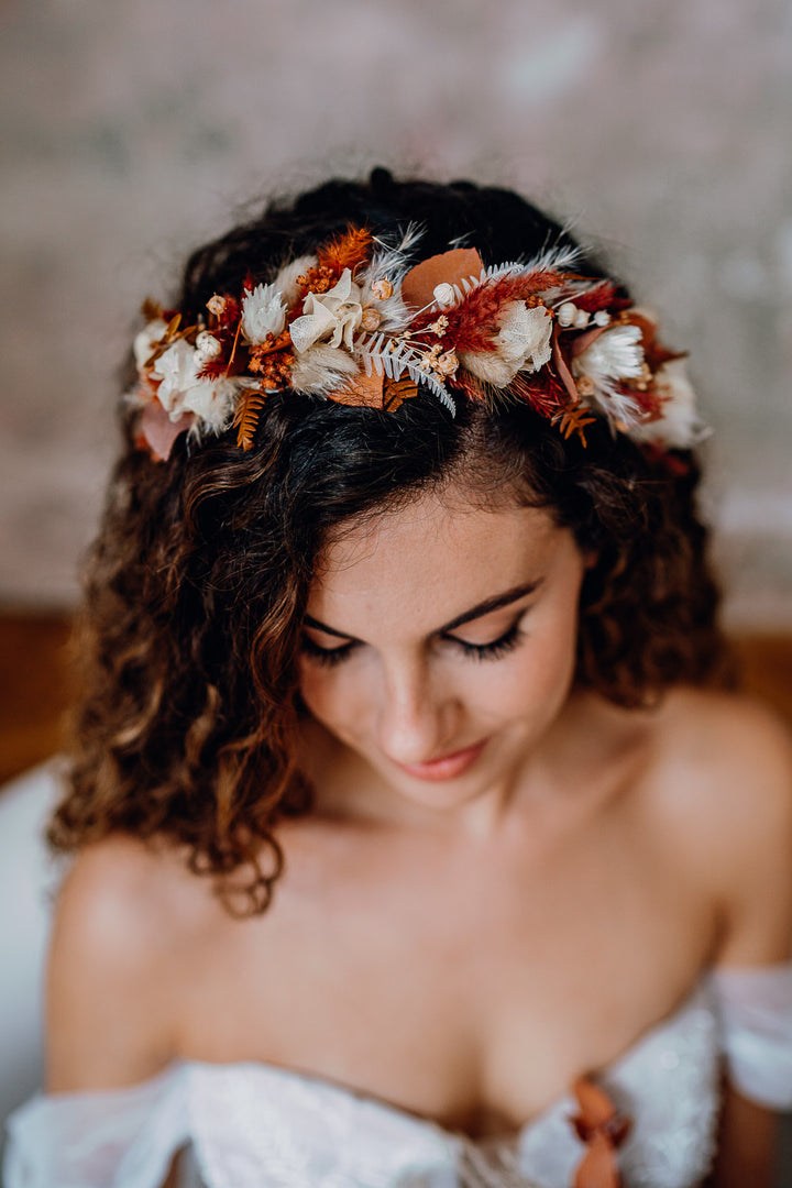 Premium Flower Crown | Terracotta & Beige