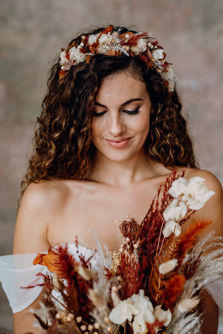 Premium Flower Crown | Terracotta & Beige