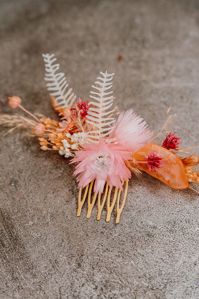 Small Headpiece on a hair comb | Hot Pink & Coral