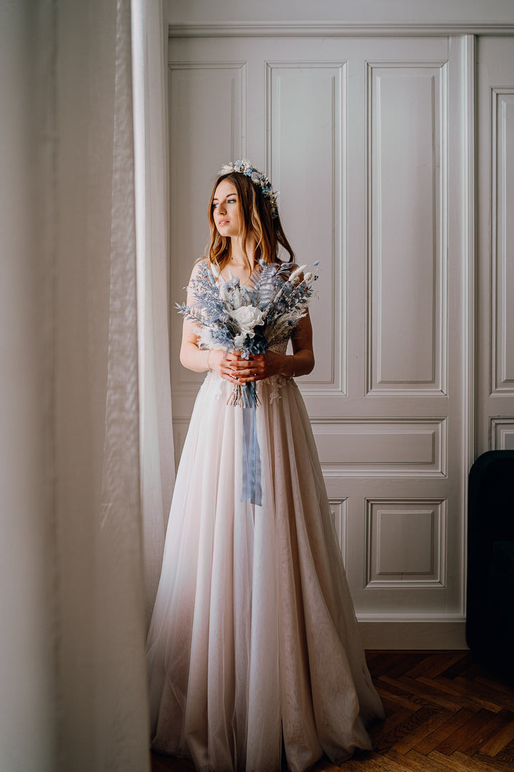 Premium Bridal Bouquet | Dusty Blue & Ivory