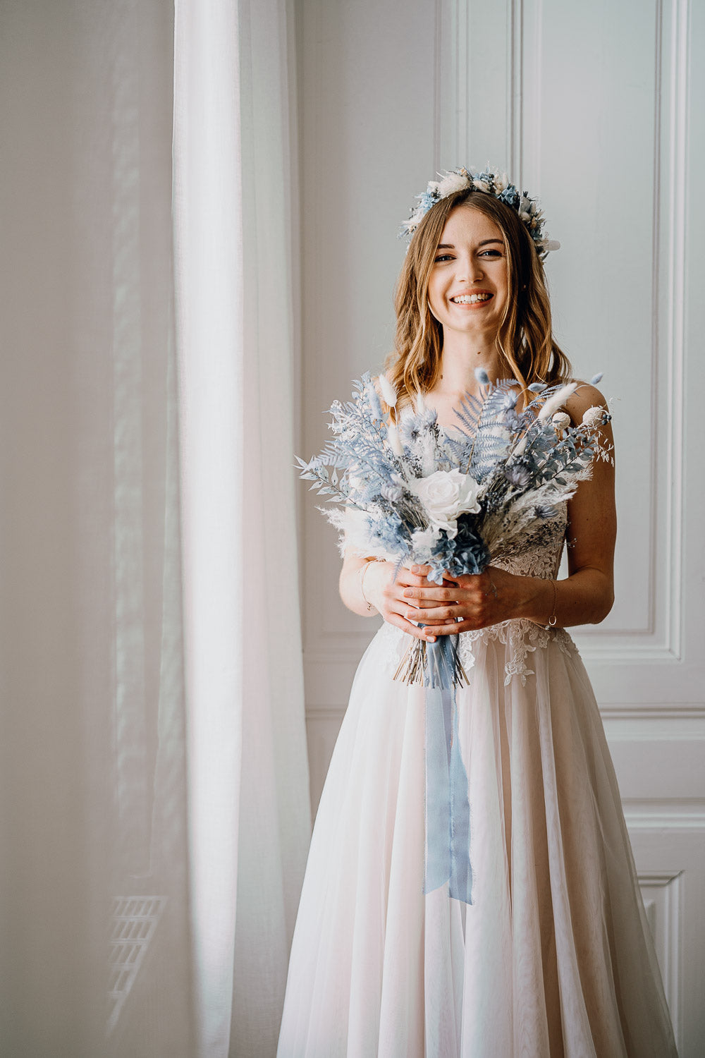Premium Bridal Bouquet | Dusty Blue & Ivory