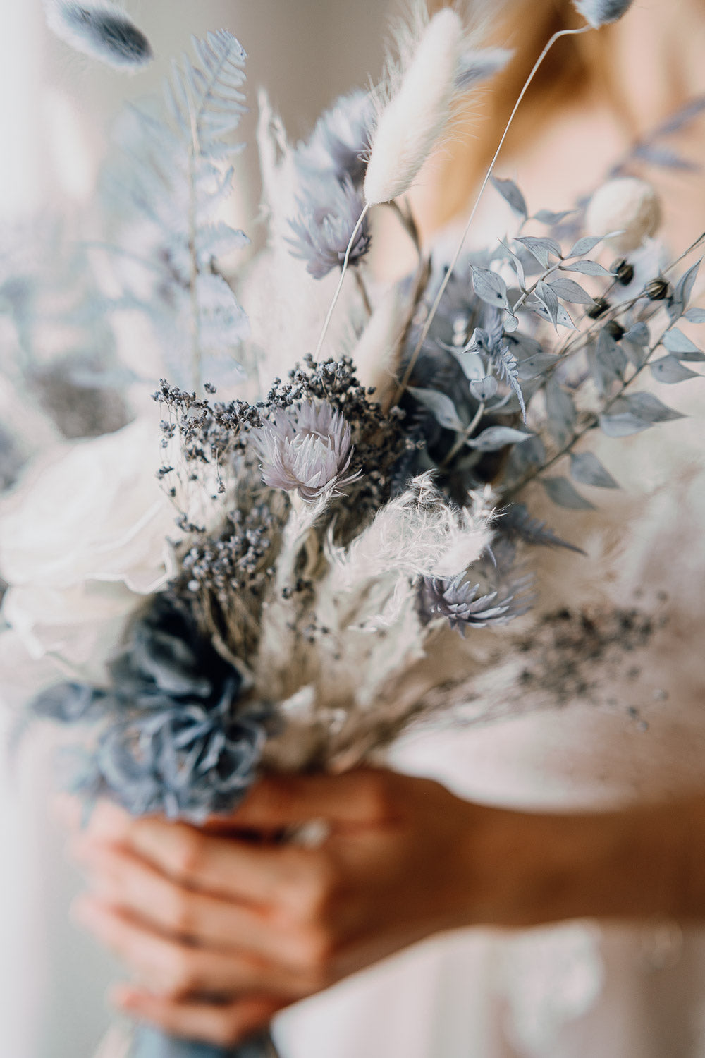 Premium Bridal Bouquet | Dusty Blue & Ivory