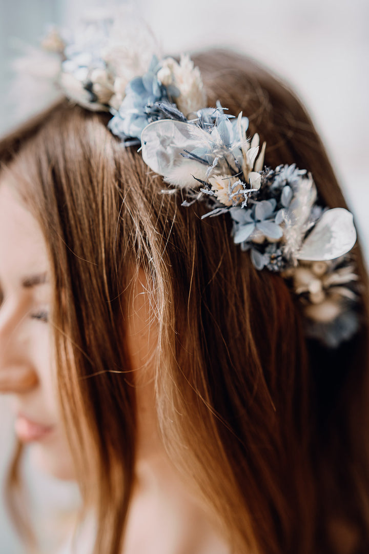 Premium Flower Crown | Dusty Blue & Ivory