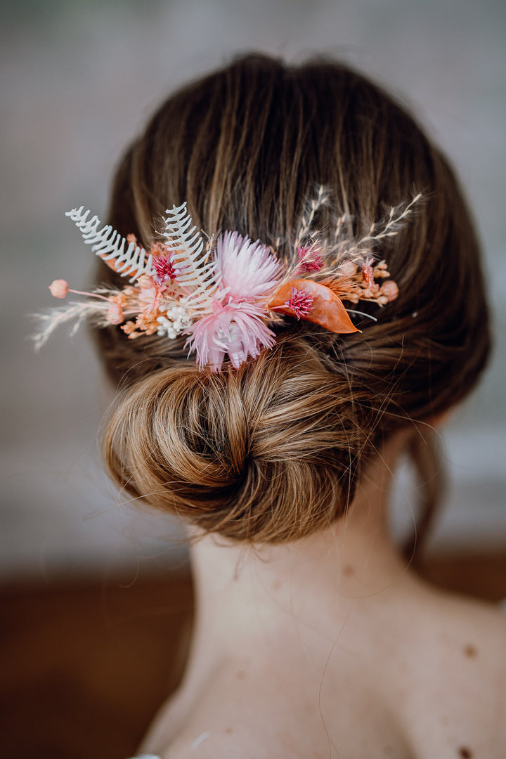 Small Headpiece on a hair comb | Hot Pink & Coral