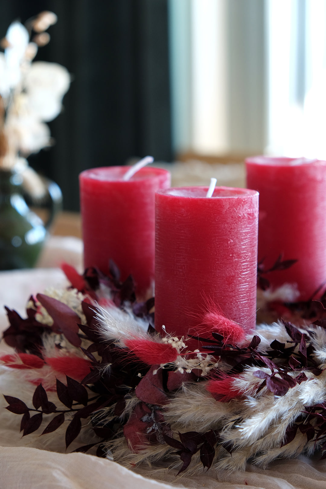 Advent & Christmas Wreath | Winter Red, Bordeaux & Beige